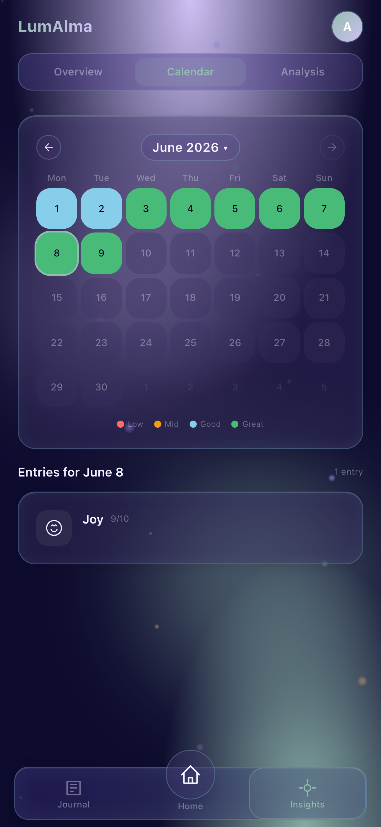 Mood calendar LumAlma